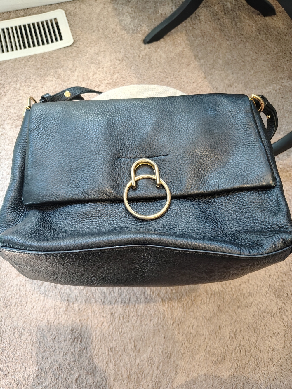 Vince Camuto Black Pebbled Leather Shoulder Bag with Gold Ring Hardware